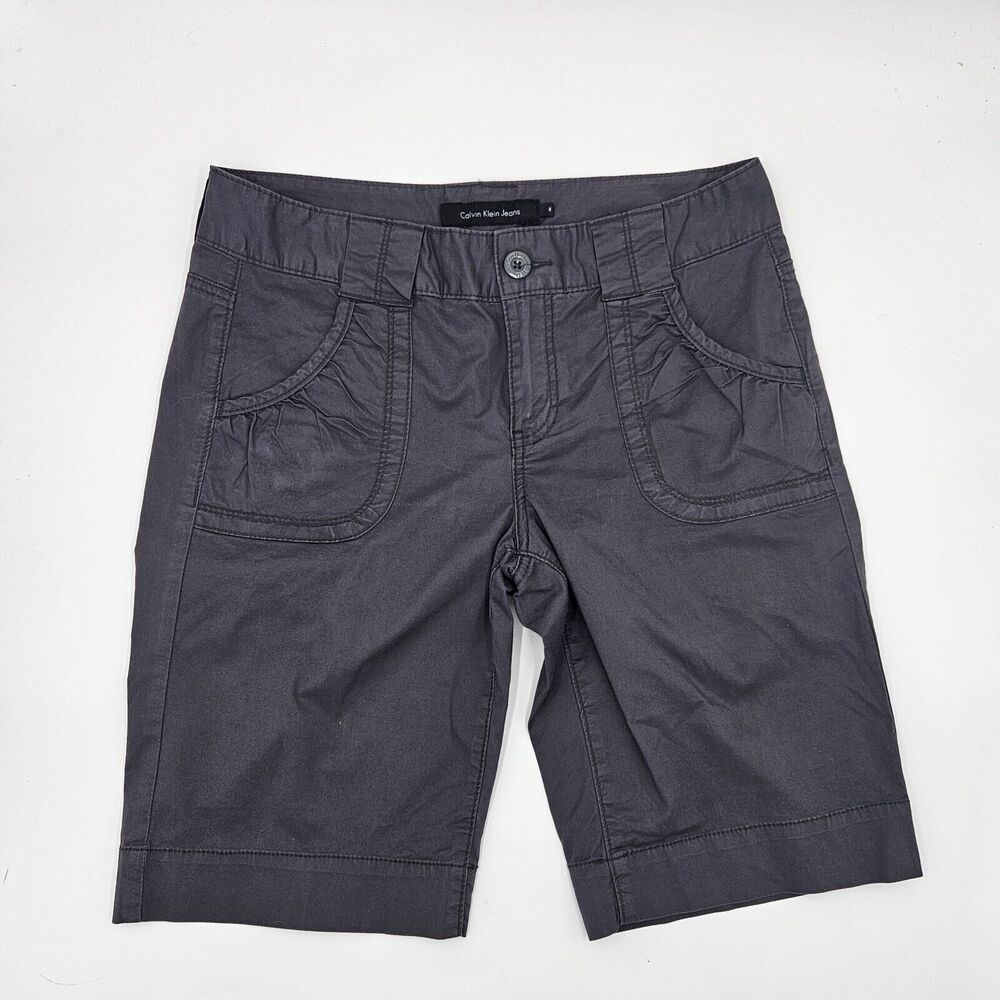 Calvin Klein Jeans Size 8 Womens Bermuda Dark Grey Shorts Y2K Gorpcore Cargo 90s